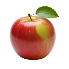 Red apple with green leaf showing vibrant color and texture isolated on transparent background