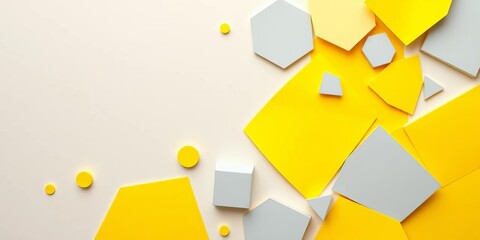 Illuminating yellow & ultimate gray pastel paper geometric shapes flat lay , template, photography