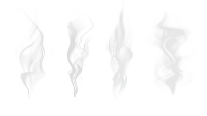 Realistic steam or smoke on hot tea, coffee, food. PNG Stock royalty free. 