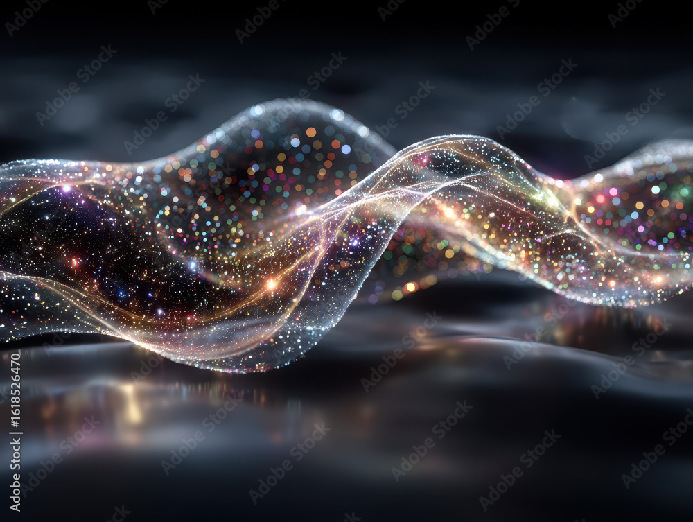 Poster dynamic abstraction of zero-point energy fluctuations showcasing glowing waves and particles at the 