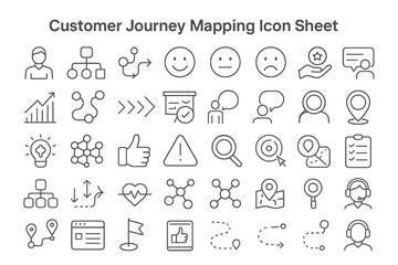 Customer Journey Icons: A comprehensive collection of meticulously crafted icons visually outlining key stages and touchpoints within the customer experience journey.