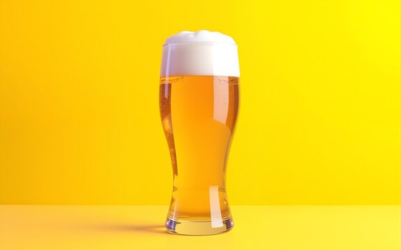A beer on a yellow background. International Beer Day banner and concept. High quality