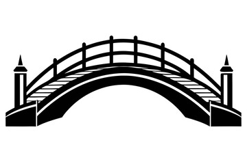 A vector silhouette of a couple on a bridge at sunset with a building architecture and stairs