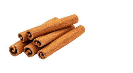High-quality dry cinnamon sticks, artfully arranged with varied lengths on a transparent background, soft shadows, evoking warmth and rich flavor concept for culinary branding