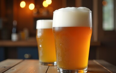 Celebrate international beer day global festivity drinks rustic setting close-up enjoyment of craft beer. High quality