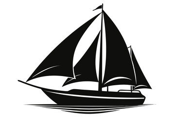 Sailing yacht vector illustration on white background with sun, sea, and ocean waves for summer travel design
