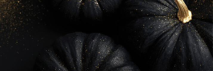 Black pumpkins with gold glitter create elegant Halloween vibe