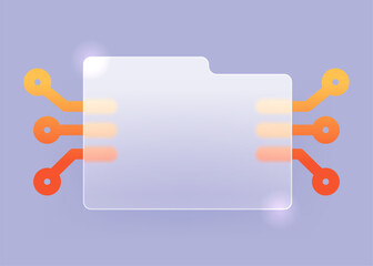Document folder with microcircuits glass morphism icon. Digital data technology vector symbol