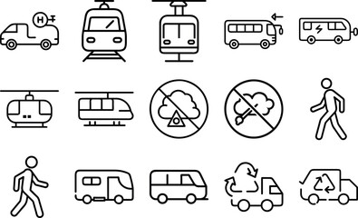 Set of Eco Transport Icons  Clean Green Mobility Symbols