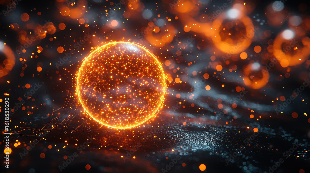 Poster futuristic quantum computer core with glowing entangled qubits illuminated by cinematic lighting in 