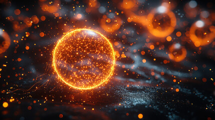 Futuristic quantum computer core with glowing entangled qubits illuminated by cinematic lighting in a sleek metal casing