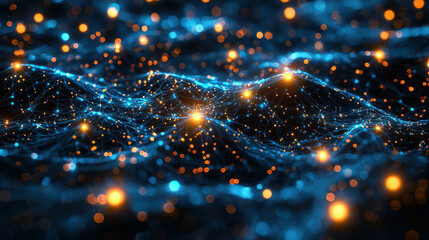 Intricate visualization of cutting-edge neural network architecture with glowing nodes and data streams against a dark backdrop