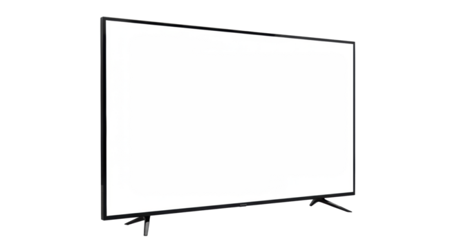 black, sleek, ultra-modern flat-screen smart tv with a transparent blank screen on a seamless transparent studio background, concept of future digital media innovation