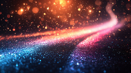 Vibrant quantum communication represented by particles traveling through data tunnels at the intersection of art and science