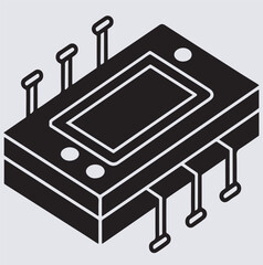 outline of a attiny85 silhouette vector art illustration, electronic circuit board with processor