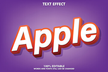 Bright orange and white apple text effect with 3d shadow on purple background