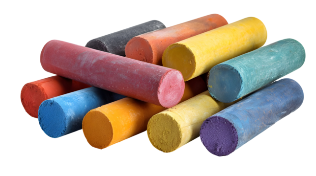 Pile of colorful chalk sticks isolated on transparent background