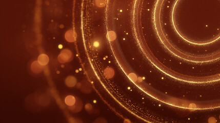 Abstract golden swirls with sparkling particles on a warm brown background, symbolizing the festive spirit of Diwali.