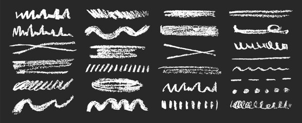 Chalk underlines, crayon scribble brush, line and shape. Crayon scribble line and stroke. Chalk pencil elements in grunge style