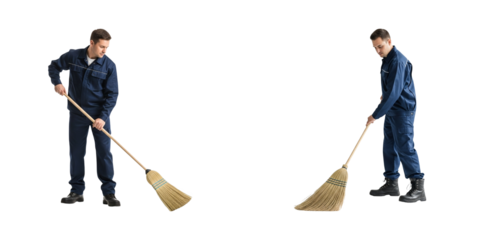 Man sweeping street in uniform png single isolated white

