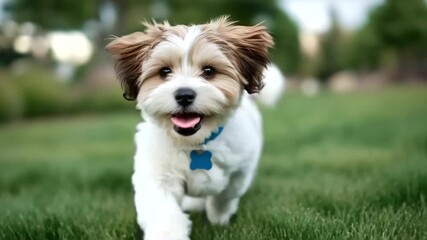 Dog running in park, joyful moment, pet happiness, lifestyle branding