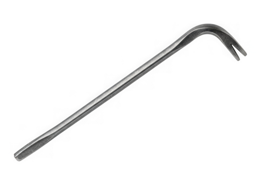 A metal crowbar isolated on transparent background is ready for work