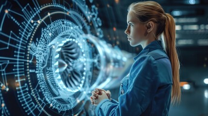 Woman views holographic display