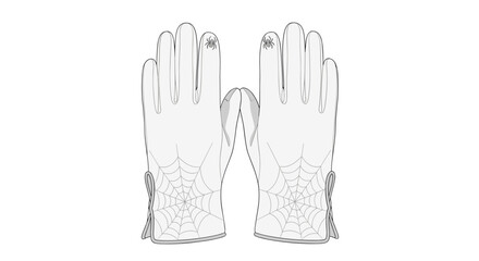 Obraz premium White gloves with spiderweb and spider details on white background