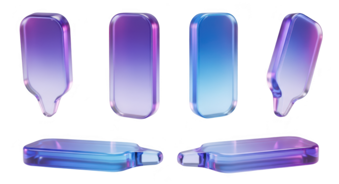 Rendered transparent markers in various poses Conceptual design elements for presentation communication emphasizing notes information highlighting text on a white background