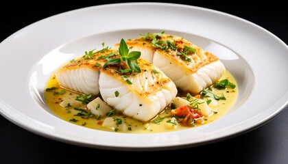 Poached White Fish Fillet in Herb Butter Sauce