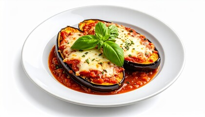 Baked Eggplant Parmesan with Tomato Sauce and Basil