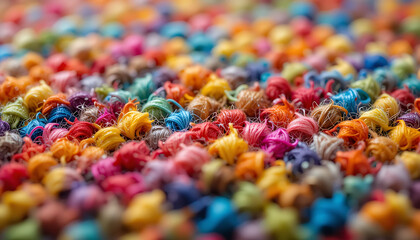 Obraz premium A close-up view of a colorful, textured textile with vibrant threads.
