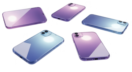 Phones arranged on white showcasing glossy tech with a gradient glow possibly for advertising or product design