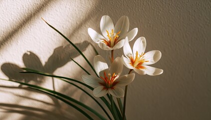 Fototapeta premium Delicate white flowers with shadows