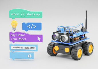 Educational robot kit with visual programming blocks