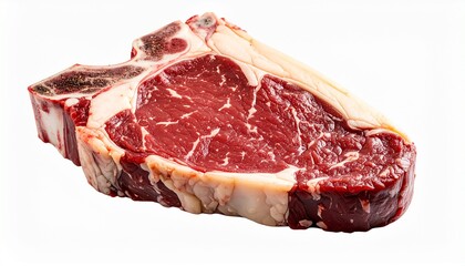 Raw T-Bone Steak with Marbling on White Background