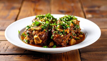 Braised Beef Medallions with Vegetables and Herb Sauce