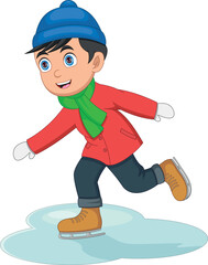 cute boy playing ice skating