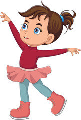 cute girl playing ice skating cartoon