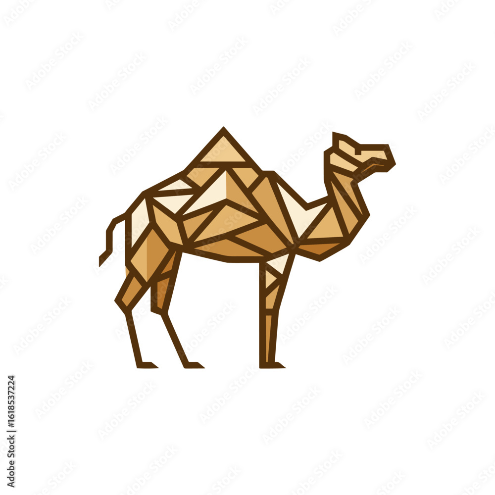 Poster a geometric representation of a camel standing against a minimalist background