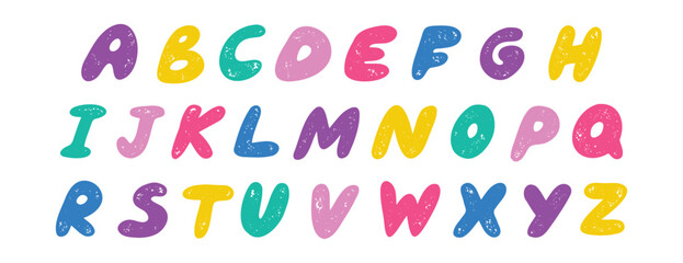 Chalk drawing doodle bold alphabet. Kids pencil textured freehand pastel letters. childish hand drawn ABC school paintbrush.