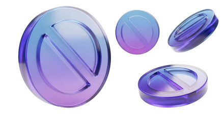 3D rendered glass prohibition symbols float on a white background usable for warnings restrictions and digital design elements