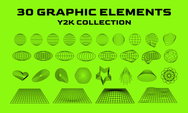 Black elements, Y2K collaction,  green background