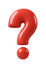 Red question mark symbol isolated on white background, representing help, FAQ, support, doubt, or curiosity.