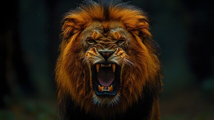 Fototapeta premium Fierce roar of a majestic lion