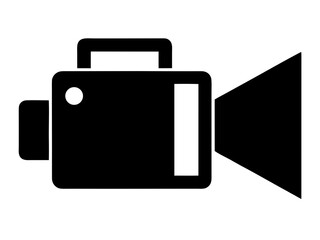 Vector art of retro video camera icon in black silhouette isolated on white background for media projects