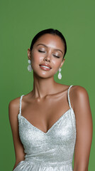 Beauty Shot on Neon Green Background for Makeup & Dress Rental Ads