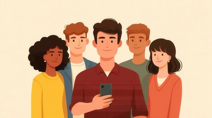Group Taking Selfie with One Person Awkwardly in Low Resolution