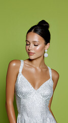 Silver Sequin Glam Portrait with Black Glitter Eyeshadow – Neon Green Banner