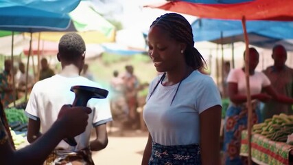 African Market Transaction with Scanner - Powered by Adobe
